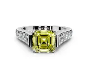 Solitaire Engagement Ring Setting for Fancy Yellow Asscher Cut Center with Pave Cathedral Shoulders and Prong Head in Platinum