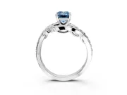 Solitaire Engagement Ring Setting for Fancy Blue Emerald Cut Center with Pave Bypass Twist Band and Prong Head in Sterling Silver