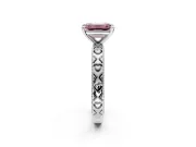Solitaire Engagement Ring Setting for Fancy Pink Emerald Cut Center with XO Engraved Band and Prong Head in Platinum
