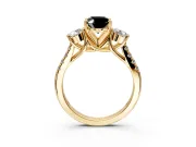 3 Stone Engagement Ring Setting for Fancy Black Oval Center with Crossover Basket, Pave Band and Prong Head in Yellow Gold