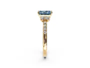 Paired Accent Engagement Ring Setting for Fancy Blue Radiant Cut Center with Pave Band and Prong Head in Yellow Gold
