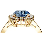 Starburst Halo Engagement Ring Setting for Fancy Blue Round Cut Center with Flat Cathedral Band and Prong Head in Yellow Gold
