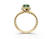 Halo Engagement Ring Setting for Fancy Green Cushion Cut Center with Rope Twist Split Shank and Prong Head in Yellow Gold