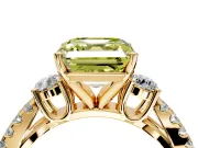 3 Stone Engagement Ring Setting for Fancy Yellow Asscher Cut Center with Pave Split Shank and Prong Head in Yellow Gold