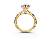 Solitaire Engagement Ring Setting for Fancy Pink Round Cut Center with Milgrain Cathedral Band and Prong Head in Yellow Gold