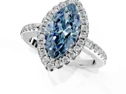 Pave Halo Engagement Ring Setting for Fancy Blue Marquise Center with Single Row Pave Band and Prong Head in Platinum
