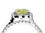Halo Engagement Ring Setting for Fancy Yellow Cushion Cut Center with Double Pave Split Shank and Prong Head in Sterling Silver