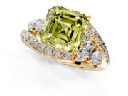 Halo Engagement Ring Setting for Fancy Yellow Asscher Cut Center with Marquise and Pave Bypass Band and Prong Head in Yellow Gold