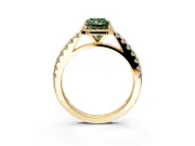 Halo Engagement Ring Setting for Fancy Green Radiant Cut Center with Full Pave Band and Prong Head in Yellow Gold