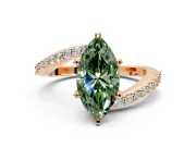 Solitaire Engagement Ring Setting for Fancy Green Marquise Center with Pave Bypass Swirl Band and Prong Head in Rose Gold