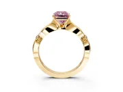 Solitaire Engagement Ring Setting for Fancy Pink Radiant Cut Center with Carved Leaf Shoulders and Prong Head in Yellow Gold