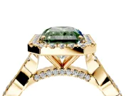 Halo Engagement Ring Setting for Fancy Green Radiant Cut Center with Twist Band and Prong Head in Yellow Gold
