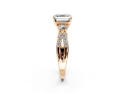 3 Stone Engagement Ring Setting for Asscher Cut Center with Pave Split Shank and Prong Head in Rose Gold