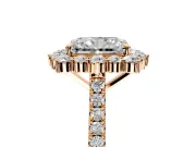Halo Engagement Ring Setting for Radiant Cut Center with Single-Row Pave, Open Basket and Prong Head in Rose Gold