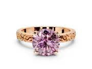 Solitaire Engagement Ring Setting for Fancy Pink Round Cut Center with Scrollwork Band and Prong Head in Rose Gold
