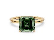 Solitaire Engagement Ring Setting for Fancy Green Asscher Cut Center with Bamboo Band and Prong Head in Yellow Gold