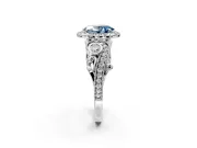 Milgrain Halo Engagement Ring Setting for Fancy Blue Oval Center with Shoulder Bezels and Prong Head in Sterling Silver