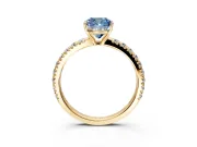 Solitaire Engagement Ring Setting for Fancy Blue Cushion Cut Center with Large Accent Band and Prong Head in Yellow Gold