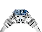 Floral Engagement Ring Setting for Fancy Blue Round Cut Center with Marquise Cluster Shoulders and Prong Head in Sterling Silver