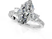 3 Stone Engagement Ring Setting for Marquise Center with Round Cut Side Accents and Prong Head in Platinum