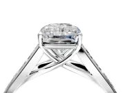 Solitaire Engagement Ring Setting for Radiant Cut Center with Round Cut Channel Band and Prong Head in Platinum