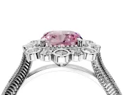 Milgrain Halo Engagement Ring Setting for Fancy Pink Cushion Cut Center with Bezel Point Accents and Prong Head in Platinum