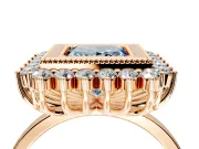 Halo Engagement Ring Setting for Fancy Blue Princess Cut Center with Milgrain Bezel Rim, Plain Band and Prong Head in Rose Gold
