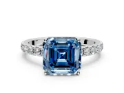 Solitaire Engagement Ring Setting for Fancy Blue Asscher Cut Center with Large Accent Band and Prong Head in Platinum