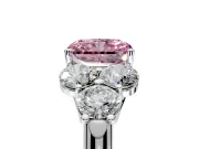 Cluster Engagement Ring Setting for Fancy Pink Radiant Cut Center with Round Cut Accent Frame and Prong Head in White Gold