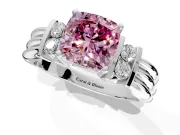 Solitaire Engagement Ring Setting for Fancy Pink Cushion Cut Center with Grooved Bar Accent Band and Prong Head in Sterling Silver