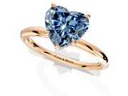 Hidden Halo Engagement Ring Setting for Fancy Blue Heart-Shaped Center with Thin Rounded Band and Prong Head in Rose Gold
