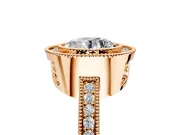 Halo Engagement Ring Setting for Round Cut Center with Milgrain Halo, Pave Band and Prong Head in Rose Gold