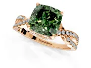 Solitaire Engagement Ring Setting for Fancy Green Cushion Cut Center with Narrow Twist Pave Band and Prong Head in Rose Gold