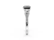 3 Stone Engagement Ring Setting for Fancy Black Princess Cut Center with Crossover Basket, Pave Band and Prong Head in Platinum