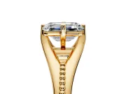 Solitaire Engagement Ring Setting for Emerald Cut Center with Milgrain Cathedral Band and Prong Head in Yellow Gold