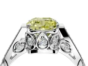 Cathedral Engagement Ring Setting for Fancy Yellow Cushion Cut Center with Antique-Style Pave Band and Prong Head in White Gold