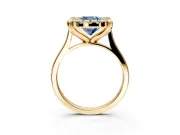 Single Halo Engagement Ring Setting for Fancy Blue Cushion Cut Center with Corner Claws, Plain Band and Prong Head in Yellow Gold