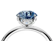 Hidden Halo Engagement Ring Setting for Fancy Blue Round Cut Center with Thin Rounded Band and Prong Head in Platinum