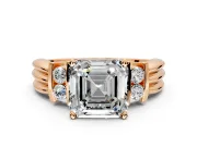 Solitaire Engagement Ring Setting for Asscher Cut Center with Grooved Bar Accent Band and Prong Head in Rose Gold