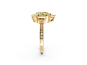 Halo Engagement Ring Setting for Fancy Yellow Pear-Shaped Center with Milgrain Rim, Pave Band and Prong Head in Yellow Gold