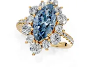 Floral Halo Engagement Ring Setting for Fancy Blue Marquise Center with Pave Accents and Prong Head in Yellow Gold