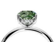 Hidden Halo Engagement Ring Setting for Fancy Green Cushion Cut Center with Thin Round-Wire Band and Prong Head in White Gold