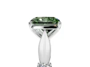 Solitaire Engagement Ring Setting for Fancy Green Radiant Cut Center with Carved Leaf Shoulders and Prong Head in Sterling Silver
