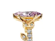 Leaf Motif Engagement Ring Setting for Fancy Pink Marquise Center with Pave Band and Prong Head in Yellow Gold