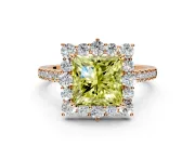 Halo Engagement Ring Setting for Fancy Yellow Princess Cut Center with Single-Row Pave, Open Basket and Prong Head in Rose Gold