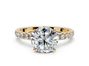 Solitaire Engagement Ring Setting for Round Cut Center with Large Accent Band and Prong Head in Yellow Gold