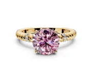 Rope Engagement Ring Setting for Fancy Pink Round Cut Center with Accent Shoulders and Prong Head in Yellow Gold