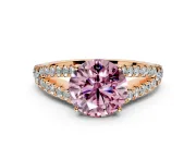 Solitaire Engagement Ring Setting for Fancy Pink Round Cut Center with Pave Split Shank and Prong Head in Rose Gold