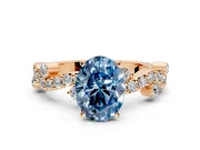 Solitaire Engagement Ring Setting for Fancy Blue Oval Center with Bar-Station Pave Twist and Prong Head in Rose Gold