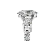 3 Stone Engagement Ring Setting for Oval Center with Round Cut Side Accents and Prong Head in White Gold